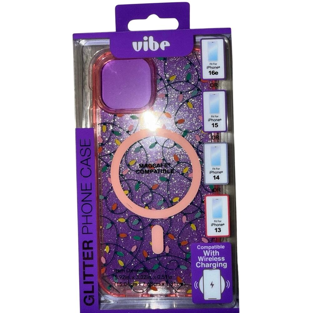New Vibe iPhone MagSafe Glitter clear Phone Case Tinsel Fits iPhone 16e 15 14 13